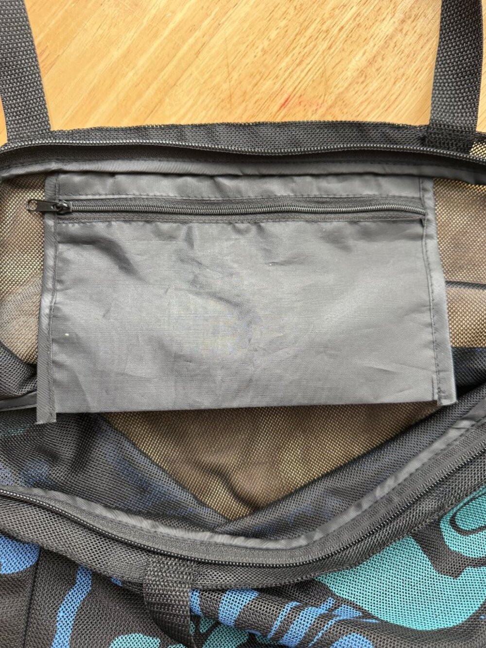 KC Hawaii Beach Tote Bag Large Black Blue Sea Turtle Mesh Zip Reusable - Picture 5 of 6